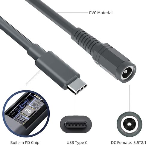 0.5M/1.6FT USB C ذكر إلى DC أنثى مهائي كابلات الطاقة لـ Starlink Mini، يعمل مع مصدر 20V/65W+ Type-C PD in Kuwait