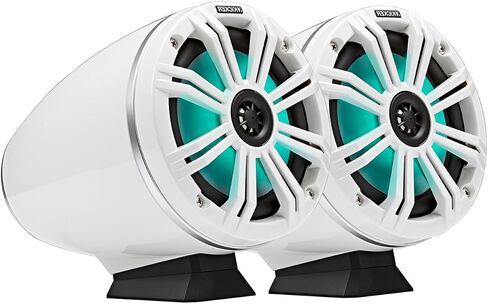KICKER KMFC 6.5" 195 Watt Max Power Flat Mount Coaxial White Marine Loaded Boat Tower Speakers w/Multicolor LEDs (Pair) Bundle Combo with 50-Feet 16-Gauge Speaker Wire in Saudi Arabia