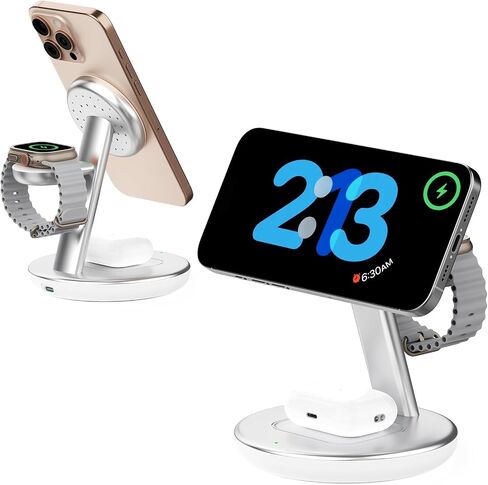 2025 Apple 5W Fast iWatch Charging، محطة شحن 3 في 1 لأجهزة Apple، حامل شاحن Mag-Safe، شاحن لاسلكي لسلسلة iPhone 17/16/15/14/13/12، وAirPods (أسود) in Kuwait