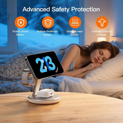 2025 Apple 5W Fast iWatch Charging، محطة شحن 3 في 1 لأجهزة Apple، حامل شاحن Mag-Safe، شاحن لاسلكي لسلسلة iPhone 17/16/15/14/13/12، وAirPods (أسود) in Kuwait