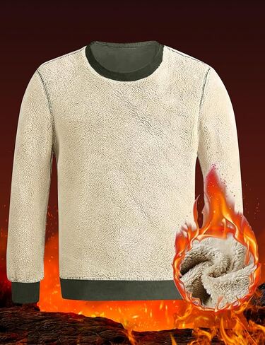 FASKUNOIE Men's Fleece Sweatshirts Warm Sherpa Lined Heavy Thicken Underwear Winter Crewneck Pullover Tops Shirts in Saudi Arabia