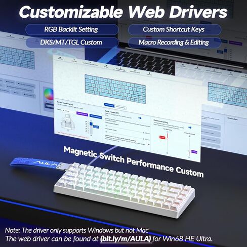 Aula WIN68 HE Ultra Wired Aluminum Mechanical Gaming Keyboard 60%, Automated Input, Adjustable Drive for Quick Trigger Mode, 8000Hz Polling Rate, Hall Effect Magnetic Switch, RGB Backlit Keyboard in Kuwait