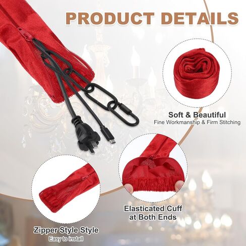 PATIKIL 5.9ft Chandelier Chain Cord Cover, 2 Pcs Velvet Cloth Fabric Chain Sleeve Decorative Cord Covers for Chandelier Wires Swing Cable, Zipper Style, Gold in Kuwait