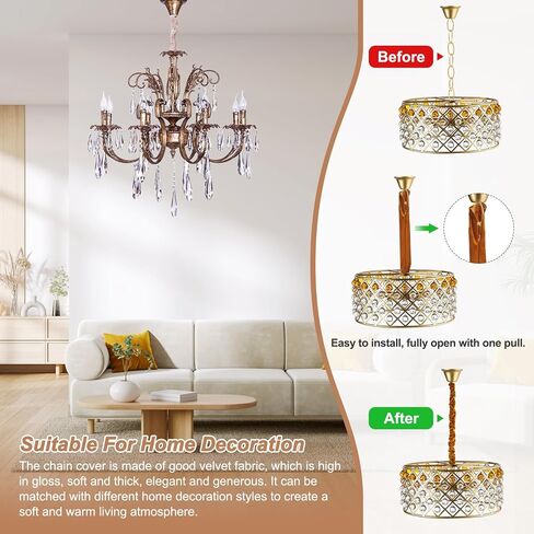 patikil 5.9ft الثريا سلسلة غطاء الحبل، 2 جهاز كمبيوتر شخصى القماش المخملي سلسلة الأكمام الزخرفية يغطي الحبل لأسلاك الثريا كابل سوينغ، نمط سستة، القهوة الخفيفة in Kuwait