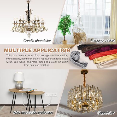 patikil 5.9ft الثريا سلسلة غطاء الحبل، 2 جهاز كمبيوتر شخصى القماش المخملي سلسلة الأكمام الزخرفية يغطي الحبل لأسلاك الثريا كابل سوينغ، نمط سستة، القهوة الخفيفة in Kuwait