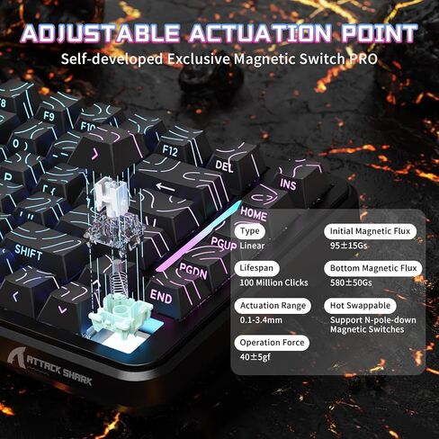 ATTACK SHARK X82PRO HE 75% Wireless Rapid Trigger Gaming Keyboard, Hall Effect Magnetic Switch Keyboard with 0.01mm RT Adjustable Actuation, 8Khz Polling Rate, Hot-Swap, RGB, for PC Gamer (Comic) in Saudi Arabia