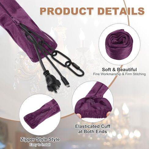 patikil 5.9ft الثريا سلسلة غطاء الحبل، 2 جهاز كمبيوتر شخصى القماش المخملي سلسلة الأكمام الزخرفية يغطي الحبل لأسلاك الثريا كابل سوينغ، نمط سستة، القهوة الخفيفة in Kuwait