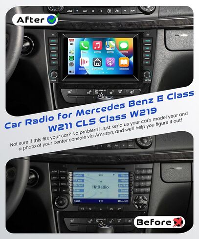 راديو 2G+64G لسيارة Mercedes Benz E Class W211 E200 مع Carplay لاسلكي/Android Auto، ستيريو بشاشة لمس Android 7 بوصة، بلوتوث، GPS، SWC+ كاميرا احتياطية in Saudi Arabia