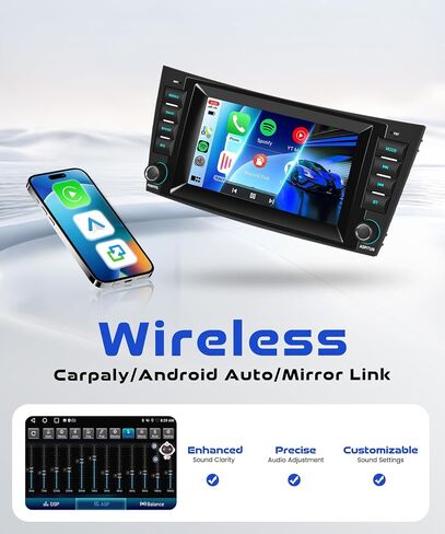 راديو 2G+64G لسيارة Mercedes Benz E Class W211 E200 مع Carplay لاسلكي/Android Auto، ستيريو بشاشة لمس Android 7 بوصة، بلوتوث، GPS، SWC+ كاميرا احتياطية in Saudi Arabia