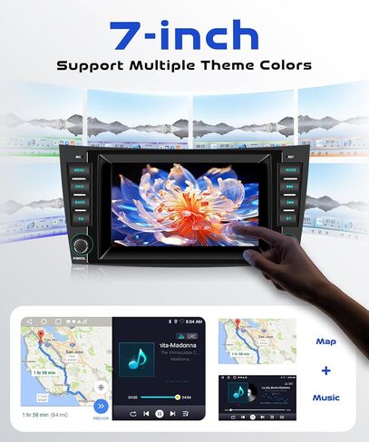 راديو 2G+64G لسيارة Mercedes Benz E Class W211 E200 مع Carplay لاسلكي/Android Auto، ستيريو بشاشة لمس Android 7 بوصة، بلوتوث، GPS، SWC+ كاميرا احتياطية in Saudi Arabia