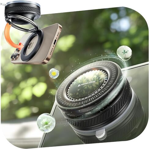 MAGIC JOHN Magnetic Phone Holders for Your Car [Car Aroma Mount] [2-in-1 Fragrance Diffuser & Phone Stand][Ultra-Suction Cup] 360° Adjustable Magnetic Phone Holder, Car Accessories for iPhone, Black in Saudi Arabia