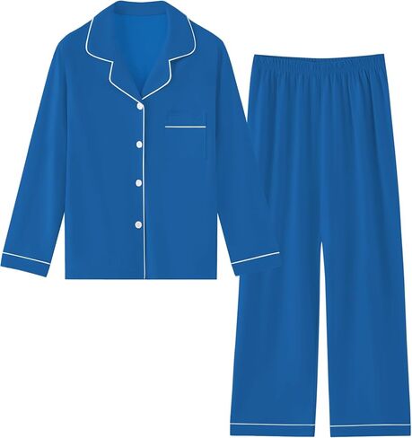 umeyda boys 100 ٪ pajamas cotton set Kids Soft Long Sleeve Top and Pants Sleepwear 2 pcs button-up comfy pjs for ages 4-12 in Saudi Arabia