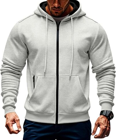 Mens Fleece Hooded Sweatshirt Winter Full Zip Jackets Long Sleeve Outerwear with Multi Pockets in Saudi Arabia