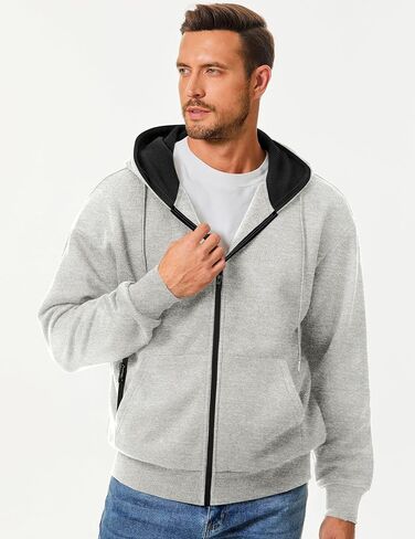 Mens Fleece Hooded Sweatshirt Winter Full Zip Jackets Long Sleeve Outerwear with Multi Pockets in Saudi Arabia
