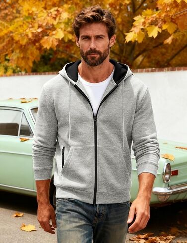 Mens Fleece Hooded Sweatshirt Winter Full Zip Jackets Long Sleeve Outerwear with Multi Pockets in Saudi Arabia