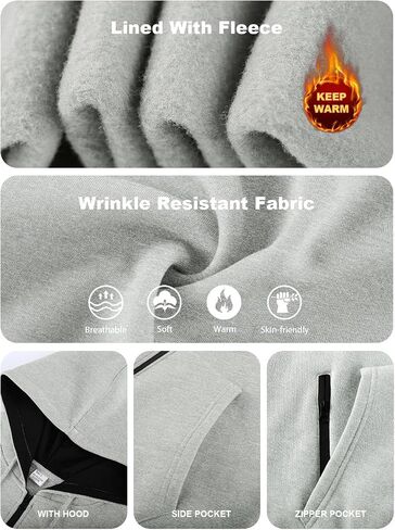 Mens Fleece Hooded Sweatshirt Winter Full Zip Jackets Long Sleeve Outerwear with Multi Pockets in Saudi Arabia