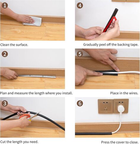 Cord Hider for Wall Mounted TV, 118" One Cable Cover with Side Open, Flexible Silicone Wire Raceway Management,Self-Adhesive Cord Organizer,Wire Concealer Channel, Black in Saudi Arabia
