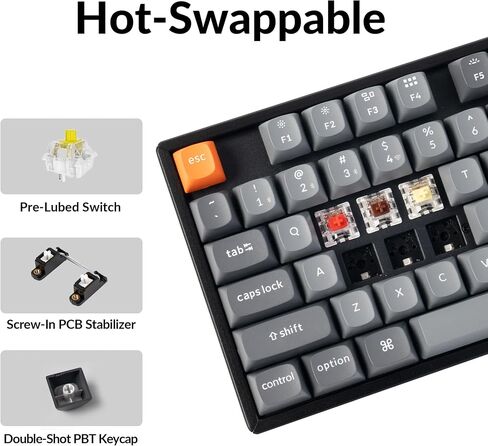 لوحة مفاتيح ميكانيكية لاسلكية Keychron K8 Max TKL، QMK 2.4 جيجا هرتز/بلوتوث 5.1/سلكية مع إطار من الألومنيوم، مفتاح Keychron Super Banana بإضاءة خلفية RGB وقابل للتبديل السريع لنظام التشغيل Mac Windows Linux in Saudi Arabia