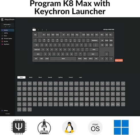 لوحة مفاتيح ميكانيكية لاسلكية Keychron K8 Max TKL، QMK 2.4 جيجا هرتز/بلوتوث 5.1/سلكية مع إطار من الألومنيوم، مفتاح Keychron Super Banana بإضاءة خلفية RGB وقابل للتبديل السريع لنظام التشغيل Mac Windows Linux in Saudi Arabia