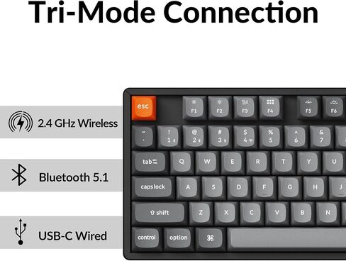 لوحة مفاتيح ميكانيكية لاسلكية Keychron K8 Max TKL، QMK 2.4 جيجا هرتز/بلوتوث 5.1/سلكية مع إطار من الألومنيوم، مفتاح Keychron Super Banana بإضاءة خلفية RGB وقابل للتبديل السريع لنظام التشغيل Mac Windows Linux in Saudi Arabia