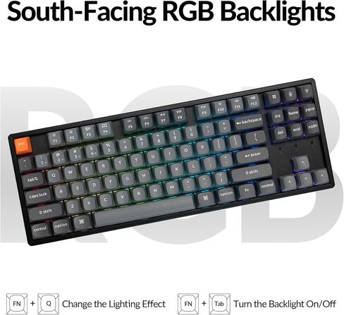 لوحة مفاتيح ميكانيكية لاسلكية Keychron K8 Max TKL، QMK 2.4 جيجا هرتز/بلوتوث 5.1/سلكية مع إطار من الألومنيوم، مفتاح Keychron Super Banana بإضاءة خلفية RGB وقابل للتبديل السريع لنظام التشغيل Mac Windows Linux in Saudi Arabia