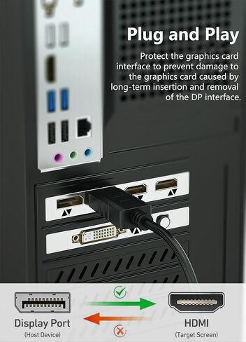 كابل DisplayPort إلى HDMI، منفذ عرض 4K أحادي الاتجاه (DP) من الكمبيوتر إلى كابل شاشة HDMI مطلي بالذهب، متوافق مع Lenovo وHP وASUS وDell وThinkPad وNVIDIA والمزيد - 6 أقدام/1.8 متر in Saudi Arabia