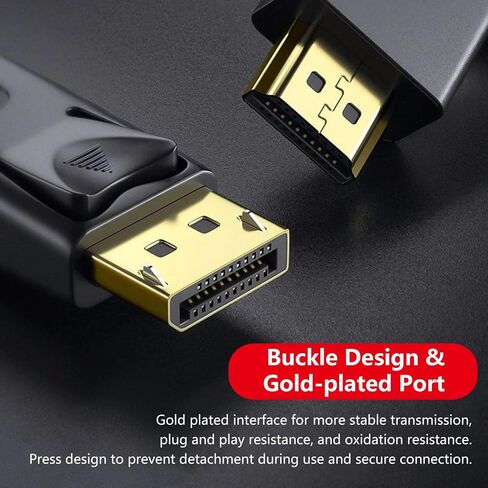 كابل DisplayPort إلى HDMI، منفذ عرض 4K أحادي الاتجاه (DP) من الكمبيوتر إلى كابل شاشة HDMI مطلي بالذهب، متوافق مع Lenovo وHP وASUS وDell وThinkPad وNVIDIA والمزيد - 6 أقدام/1.8 متر in Saudi Arabia