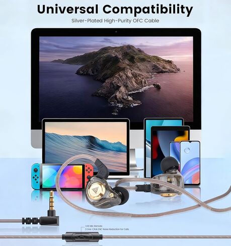 سماعات أذن سلكية IEM، سماعات رأس QKZ Ak6 SRS للألعاب داخل الأذن مع 11 مم DD لصوت عالي الدقة وشفاف، سماعات أذن مزودة بميكروفون وكابل OFC للألعاب وموسيقيي الفيديو والمغنيين in Kuwait