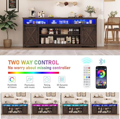 حامل تلفزيون LED مقاس 80 بوصة لأجهزة تلفزيون مقاس 90/85/80 بوصة، وخزائن تخزين مركز الترفيه الطويلة مع منافذ طاقة وباب الحظيرة المنزلق، وحوامل تلفزيون ريفية لغرفة المعيشة، وخزانة وحدة تحكم الوسائط (بني ريفي) in Kuwait