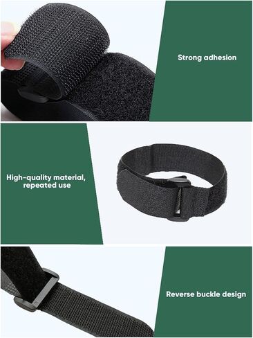 10-Pack Fastening Hook and Loop Cable Ties 7.87" x 0.78 inch, Reusable with Buckle Adjustable Multi-Purpose Wire Strap for Data Cord Management, Black in Saudi Arabia