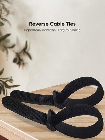 10-Pack Fastening Hook and Loop Cable Ties 7.87" x 0.78 inch, Reusable with Buckle Adjustable Multi-Purpose Wire Strap for Data Cord Management, Black in Saudi Arabia