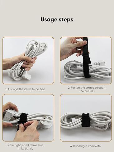 10-Pack Fastening Hook and Loop Cable Ties 7.87" x 0.78 inch, Reusable with Buckle Adjustable Multi-Purpose Wire Strap for Data Cord Management, Black in Saudi Arabia