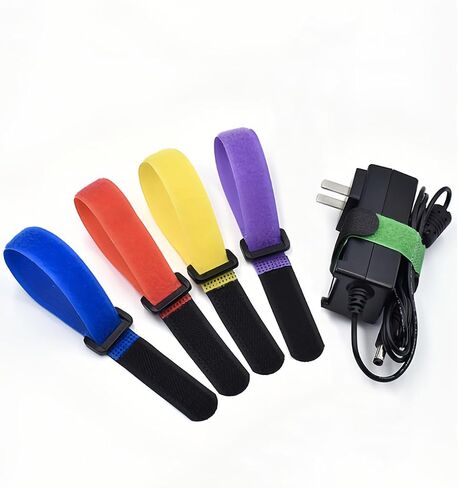 10-Pack Fastening Hook and Loop Cable Ties 7.87" x 0.78 inch, Reusable with Buckle Adjustable Multi-Purpose Wire Strap for Data Cord Management, Black in Saudi Arabia