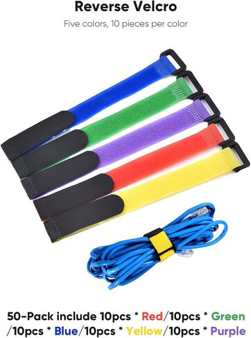 10-Pack Fastening Hook and Loop Cable Ties 7.87" x 0.78 inch, Reusable with Buckle Adjustable Multi-Purpose Wire Strap for Data Cord Management, Black in Saudi Arabia