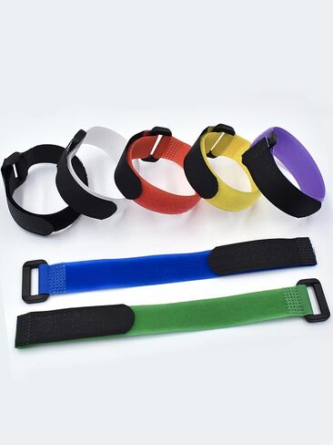 10-Pack Fastening Hook and Loop Cable Ties 7.87" x 0.78 inch, Reusable with Buckle Adjustable Multi-Purpose Wire Strap for Data Cord Management, Black in Saudi Arabia