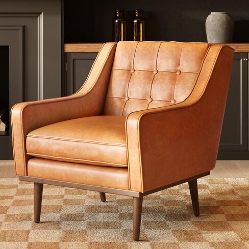 POLY & BARK Bo Lounge Chair in Full-Grain Pure-Aniline Italian Leather, Cognac Tan in Kuwait
