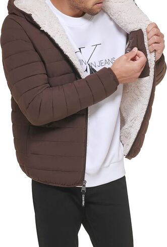 Calvin Klein mens Lightweight Packable Down Jacket With Fleece Bib and Removable Hood in Saudi Arabia