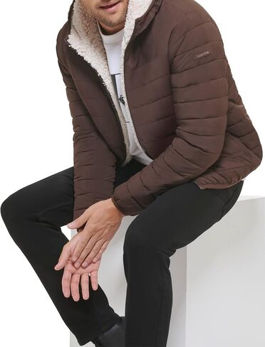 Calvin Klein mens Lightweight Packable Down Jacket With Fleece Bib and Removable Hood in Saudi Arabia