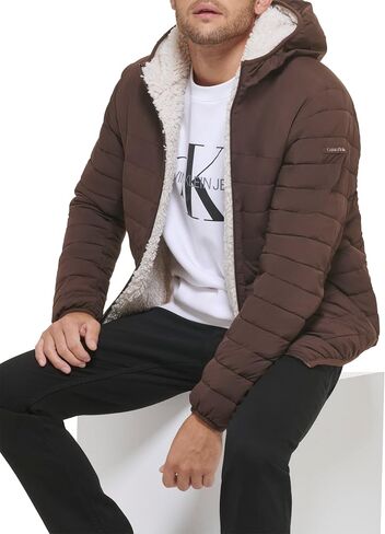 Calvin Klein mens Lightweight Packable Down Jacket With Fleece Bib and Removable Hood in Saudi Arabia