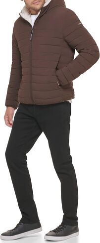 Calvin Klein mens Lightweight Packable Down Jacket With Fleece Bib and Removable Hood in Saudi Arabia