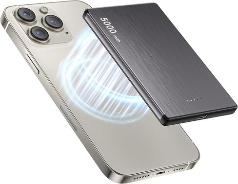 Magnetic Wireless Power Bank, 0.3" Ultra Slim PD 20W Portable Phone Charger Fast Charging, 5000mAh Battery Pack with USB C Cable, Powerbank for iPhone 16 Pro Max 16 Pro/17/16/15/14/13/12 Samsung in Saudi Arabia