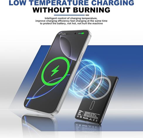 Magnetic Wireless Power Bank, 0.3" Ultra Slim PD 20W Portable Phone Charger Fast Charging, 5000mAh Battery Pack with USB C Cable, Powerbank for iPhone 16 Pro Max 16 Pro/17/16/15/14/13/12 Samsung in Saudi Arabia