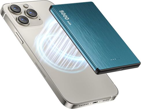 Magnetic Wireless Power Bank, 0.3" Ultra Slim PD 20W Portable Phone Charger Fast Charging, 5000mAh Battery Pack with USB C Cable, Powerbank for iPhone 16 Pro Max 16 Pro/17/16/15/14/13/12 Samsung in Saudi Arabia