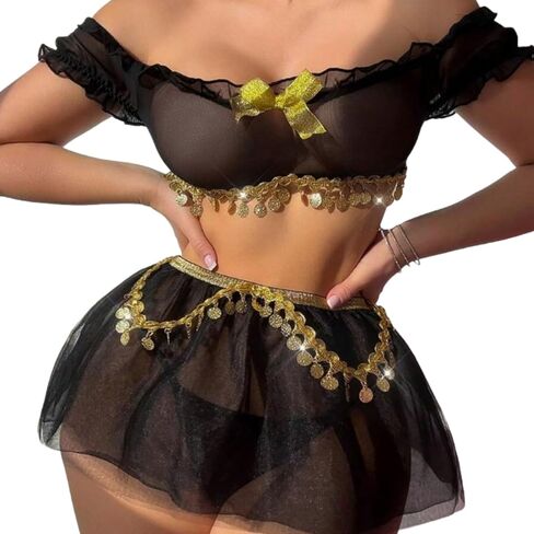Avidlove Cosplay Lingerie for Women 3 Piece Sexy Roleplay Costumes Off Shoulder Mesh Top with Skirt in Saudi Arabia