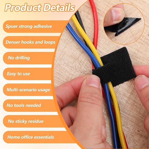 100Pcs Hook and Loop Cable Ties, Self Adhesive Wire Management Cable Clips Adjustable Hook and Loop Cable Straps Cord Wrappers Keeper Cord Holder for Kitchen Appliances Office Home (Black) in Saudi Arabia