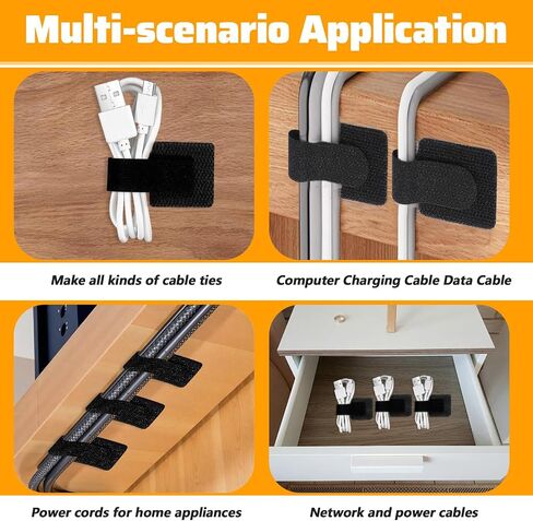 100Pcs Hook and Loop Cable Ties, Self Adhesive Wire Management Cable Clips Adjustable Hook and Loop Cable Straps Cord Wrappers Keeper Cord Holder for Kitchen Appliances Office Home (Black) in Saudi Arabia