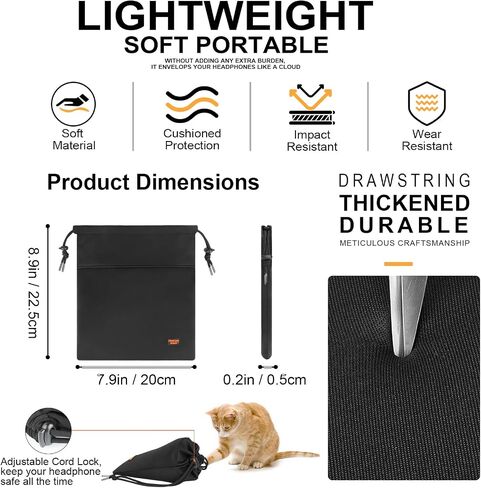 Lightweight Headphone Storage Bag, Portable Headset Carrying Pouch Headphone Case Bag Soft Travel Pouch for Over-Ear Headphones/Gaming Headsets/Neckband Earbuds (Large Black) in Saudi Arabia
