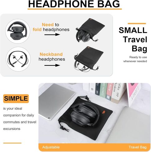 Lightweight Headphone Storage Bag, Portable Headset Carrying Pouch Headphone Case Bag Soft Travel Pouch for Over-Ear Headphones/Gaming Headsets/Neckband Earbuds (Large Black) in Saudi Arabia