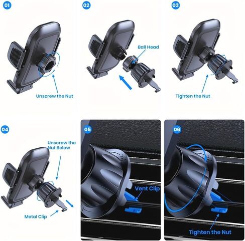 Phone Holders for Car, Air Vent Cell Phone Mount with Upgraded Metal Hook Clip, Universal Cradle for iPhone, Android & All Smartphones, Black in Saudi Arabia