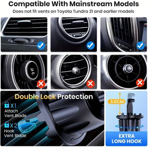 Phone Holders for Car, Air Vent Cell Phone Mount with Upgraded Metal Hook Clip, Universal Cradle for iPhone, Android & All Smartphones, Black in Saudi Arabia